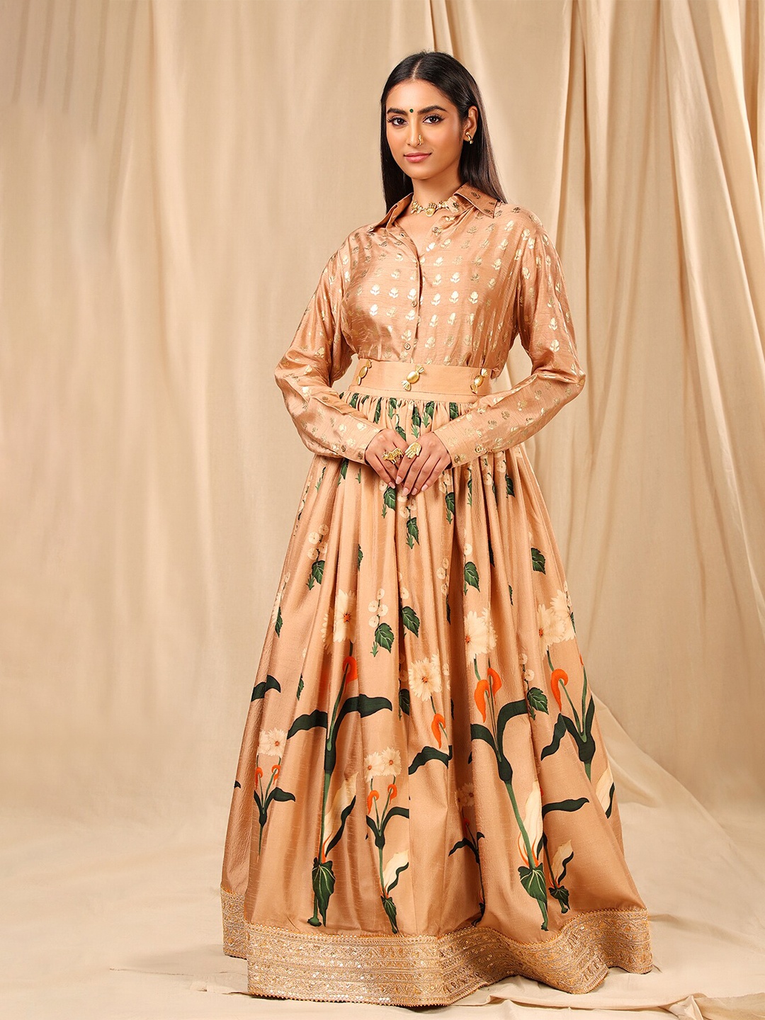 

Masaba Floral Printed Ready to Wear Lehenga Choli, Peach