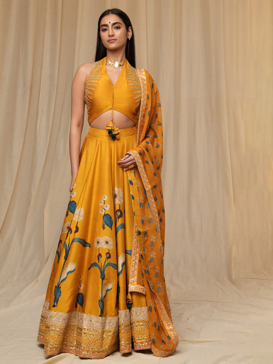 

Masaba Embellished Ready to Wear Lehenga & Blouse With Dupatta, Mustard