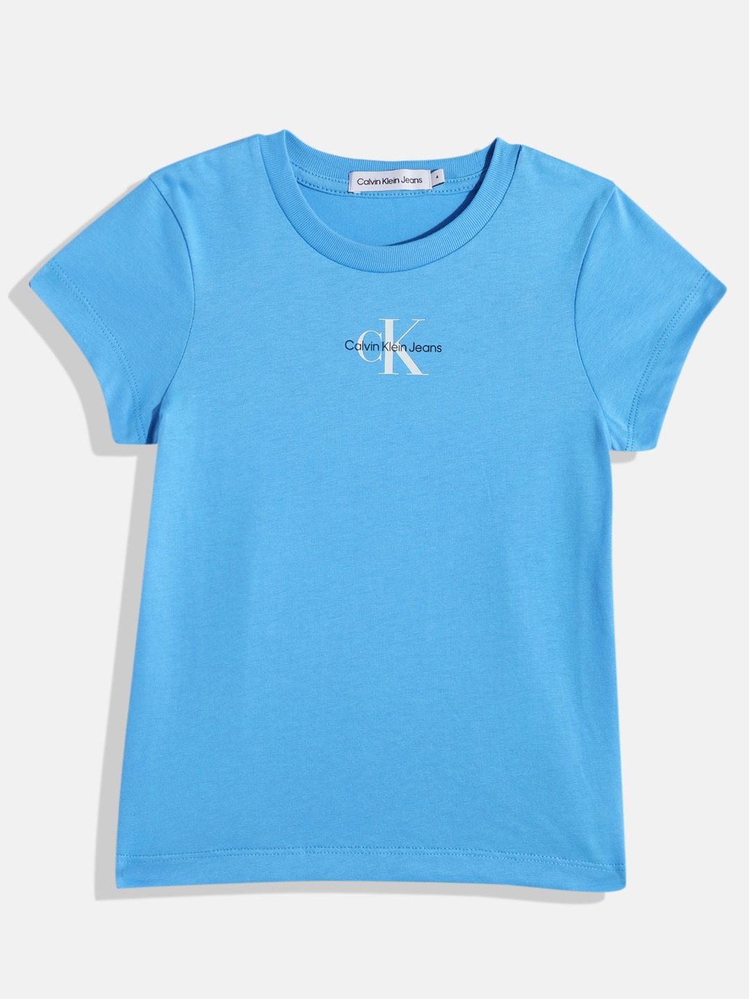 

Calvin Klein Girls Brand Logo Printed Pure Cotton T-shirt, Blue