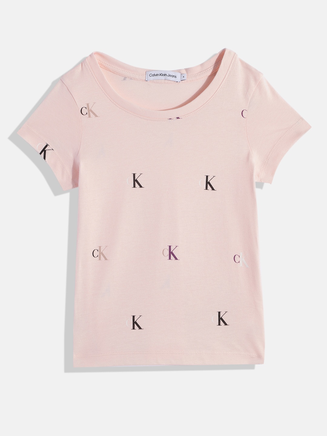 

Calvin Klein Girls Pink Brand Logo Printed Cotton T-shirt