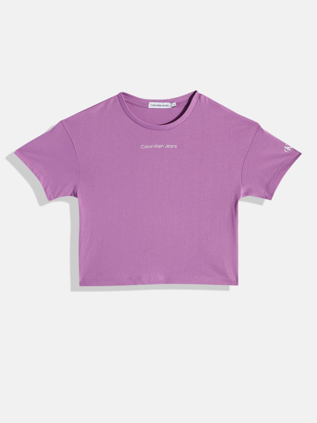 

Calvin Klein Girls Brand Logo Pure Cotton Printed T-shirt, Purple