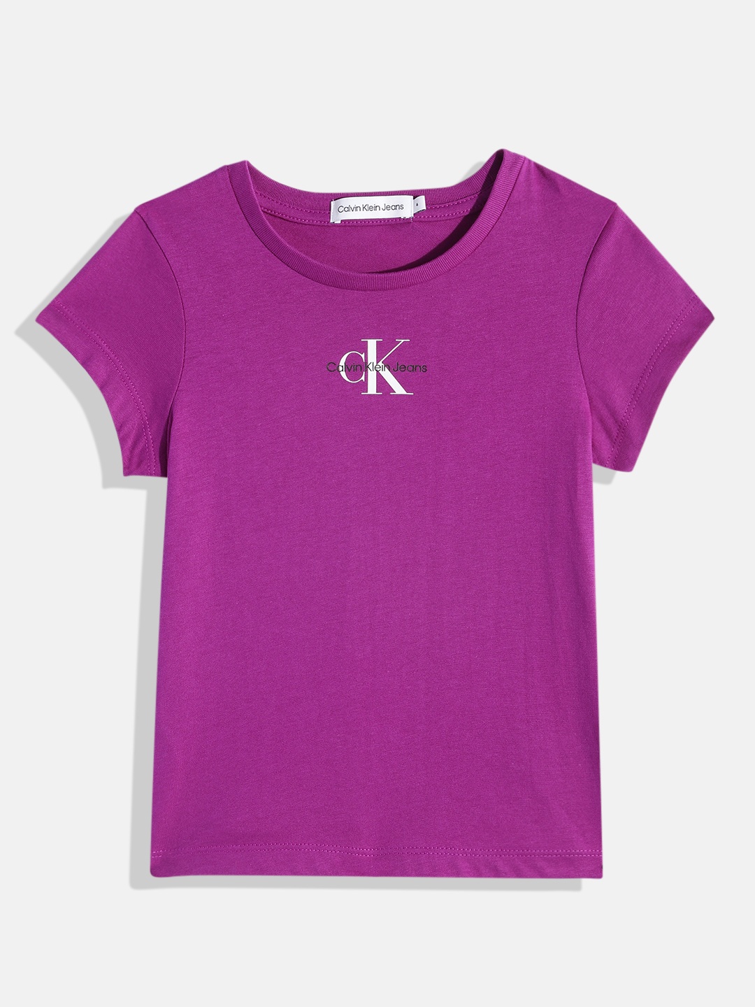 

Calvin Klein Girls Brand Logo Printed Pure Cotton T-shirt, Purple