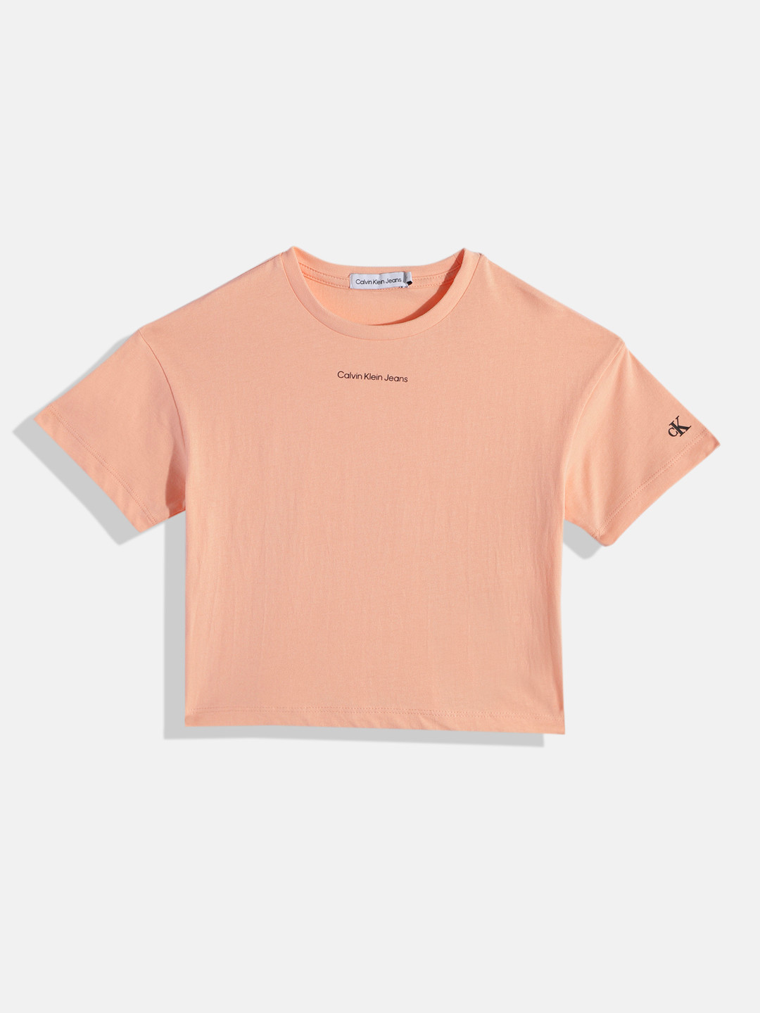 

Calvin Klein Girls Brand Logo Printed Pure Cotton T-shirt, Orange