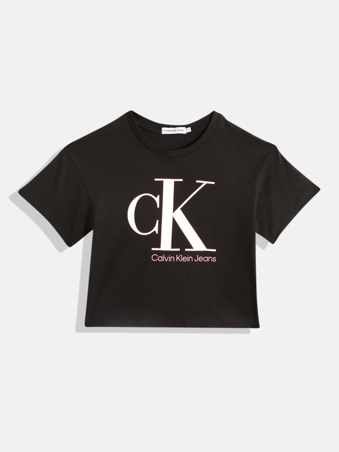 

Calvin Klein Girls Brand Logo Printed Pure Cotton T-shirt, Black