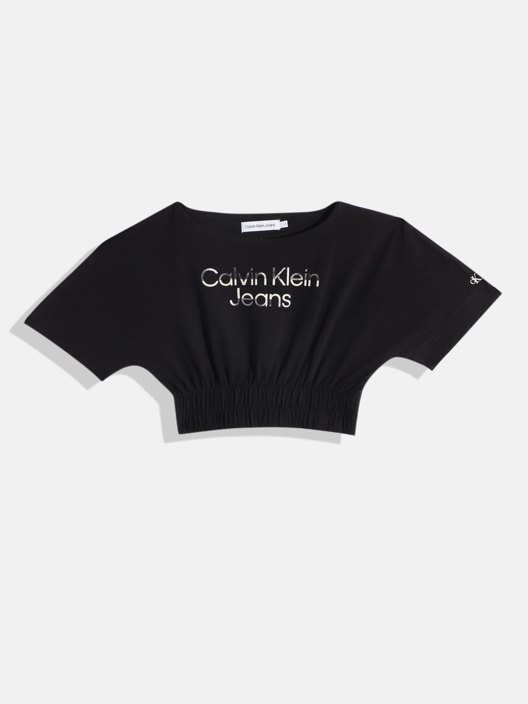

Calvin Klein Girls Brand Logo Print Blouson Crop Top, Black