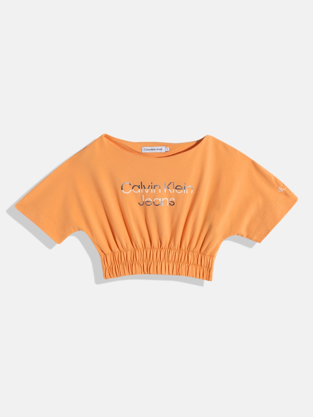 

Calvin Klein Girls Brand Logo Print Blouson Crop Top, Orange