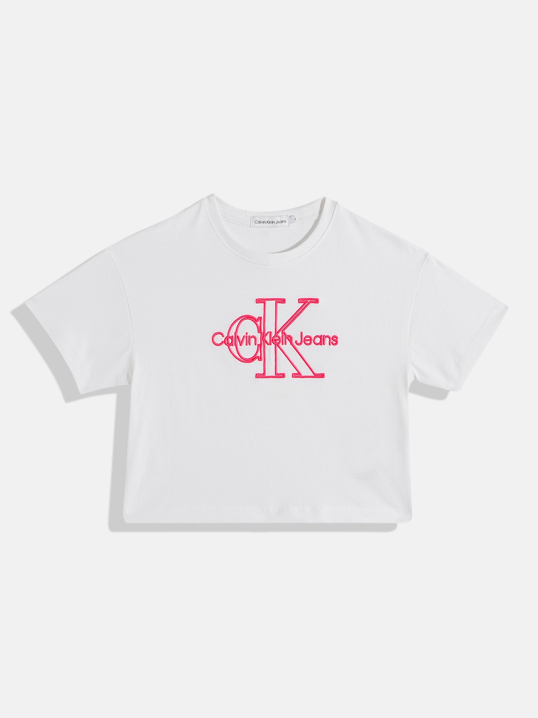 

Calvin Klein Girls Brand Logo Printed Pure Cotton T-shirt, White