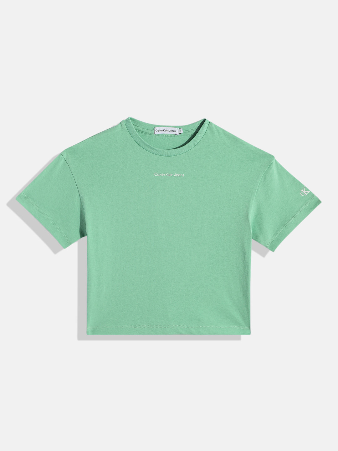 

Calvin Klein Girls Brand Logo Printed T-shirt, Green