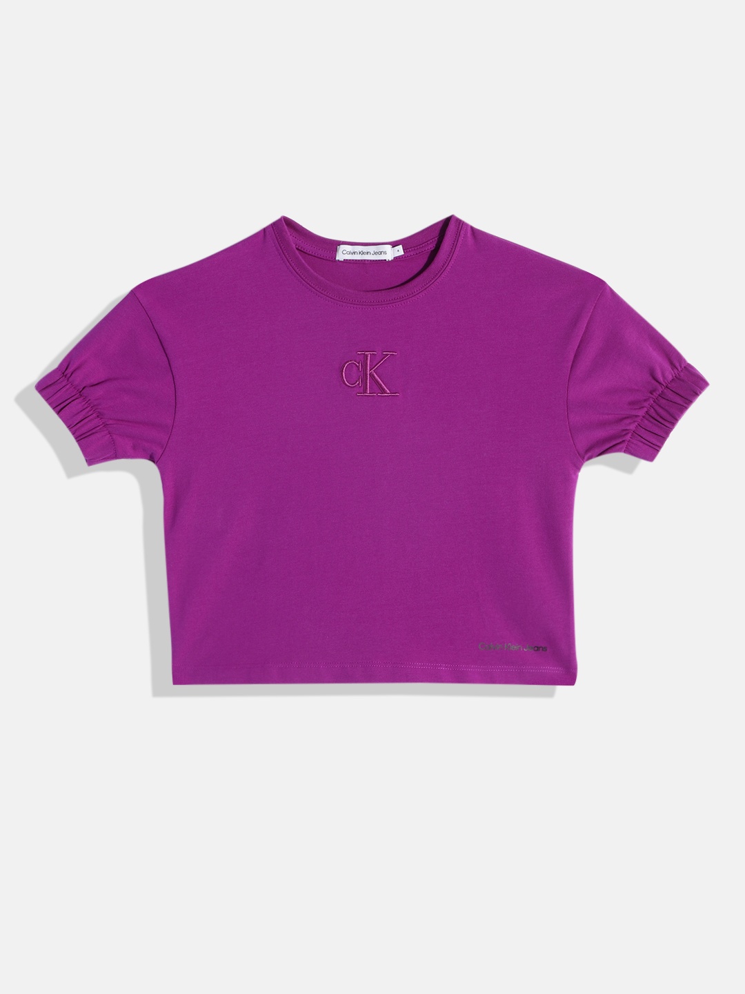 

Calvin Klein Girls Embroidered Brand Logo T-shirt, Purple