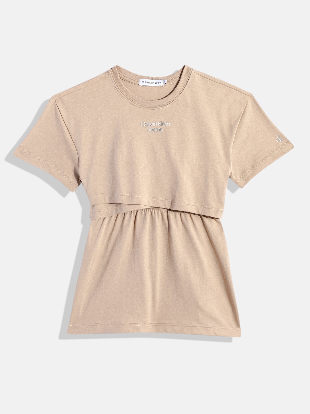 

Calvin Klein Jeans Girls Overlapped Europe Pure Cotton T-shirt Dress, Beige