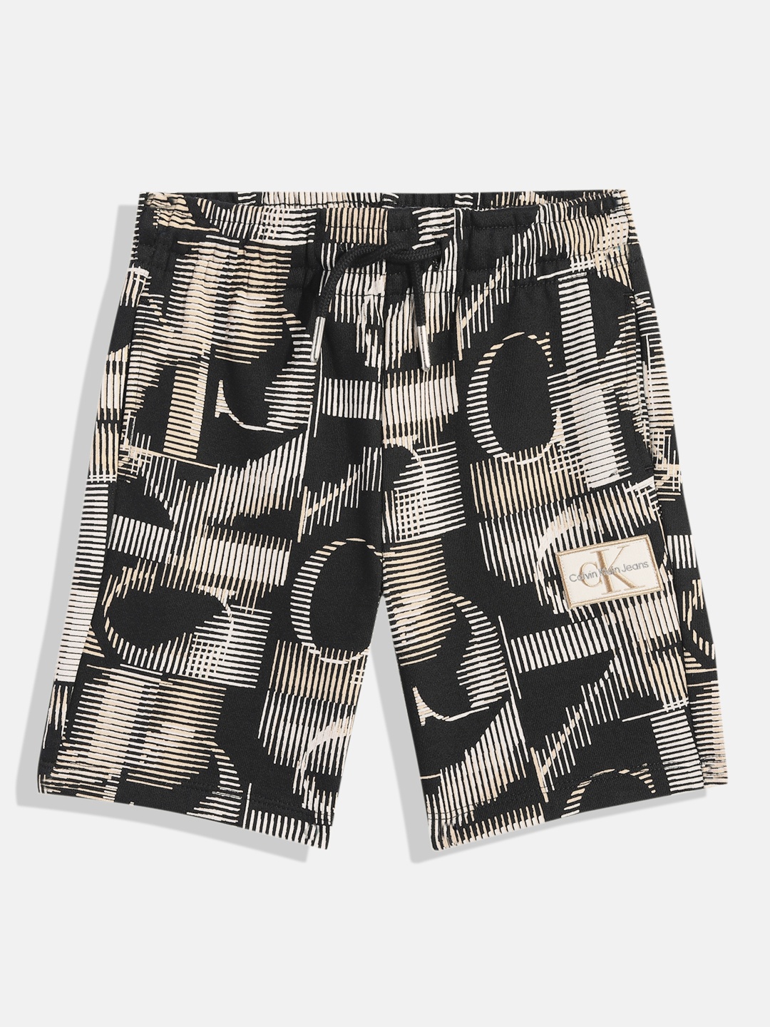 

Calvin Klein Jeans Boys Brand Logo Print Regular Fit Mid-Rise Organic Cotton Shorts, Black