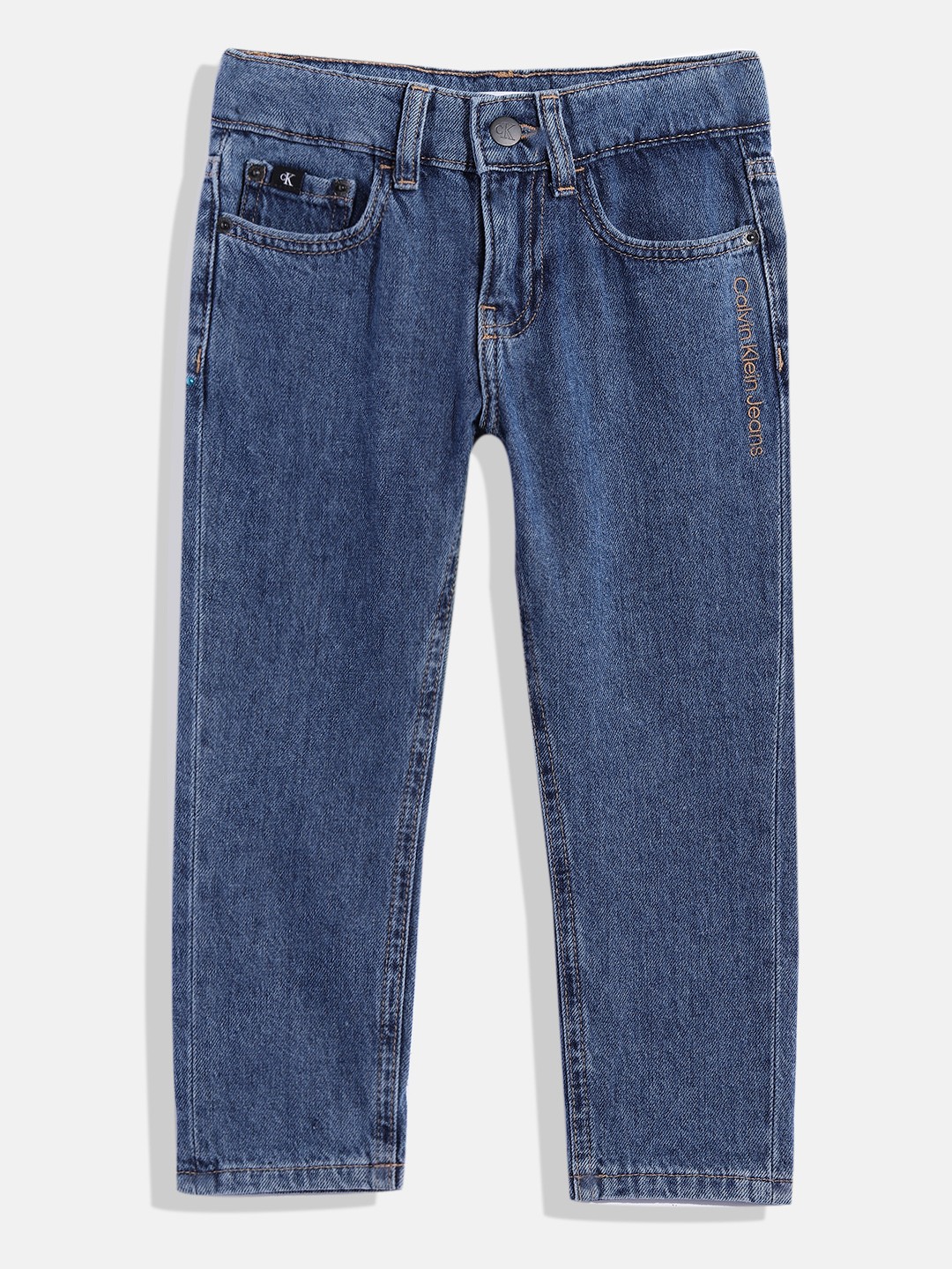 

Calvin Klein Jeans Boys Dad Fit Mid-Rise Light Fade Pure Cotton Jeans, Blue