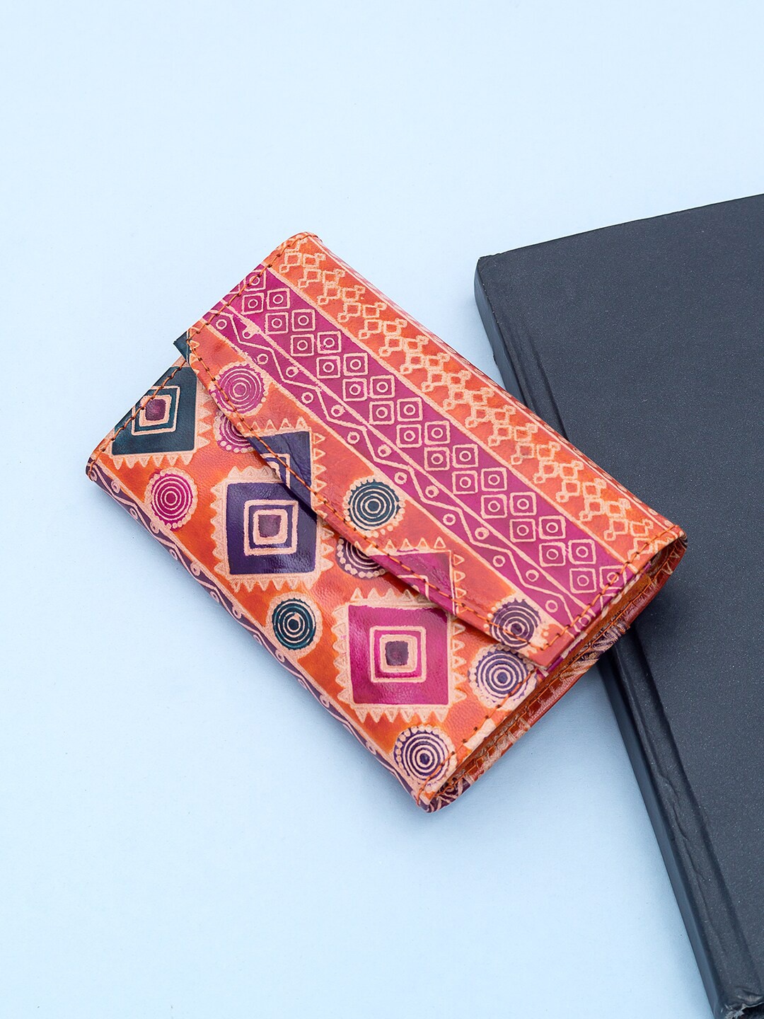 

Golden Peacock Women Ethnic Motifs Printed Two Fold Wallet, Orange