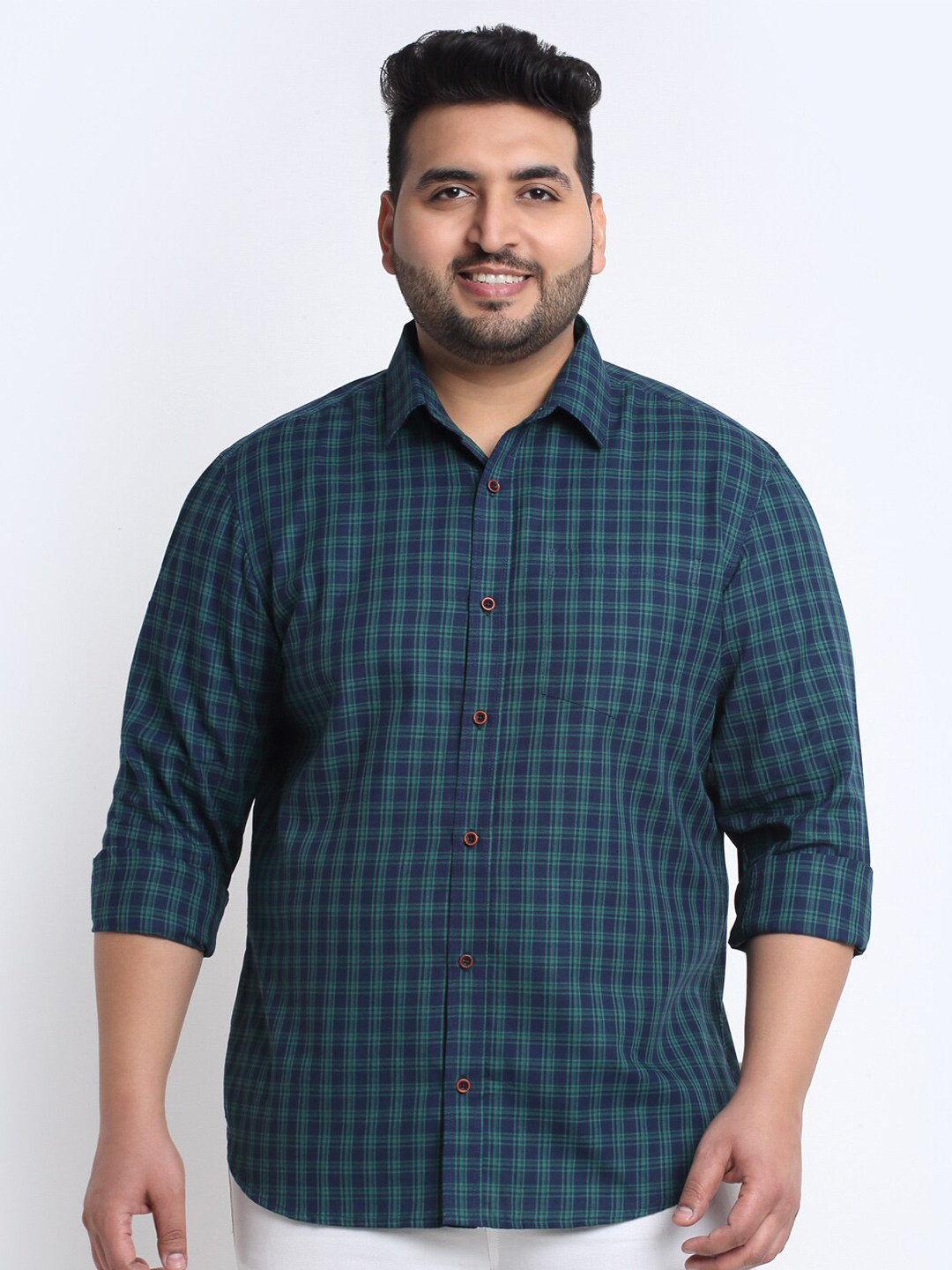 

plusS Men Plus Size Cotton Buffalo Checks Checked Casual Shirt, Green