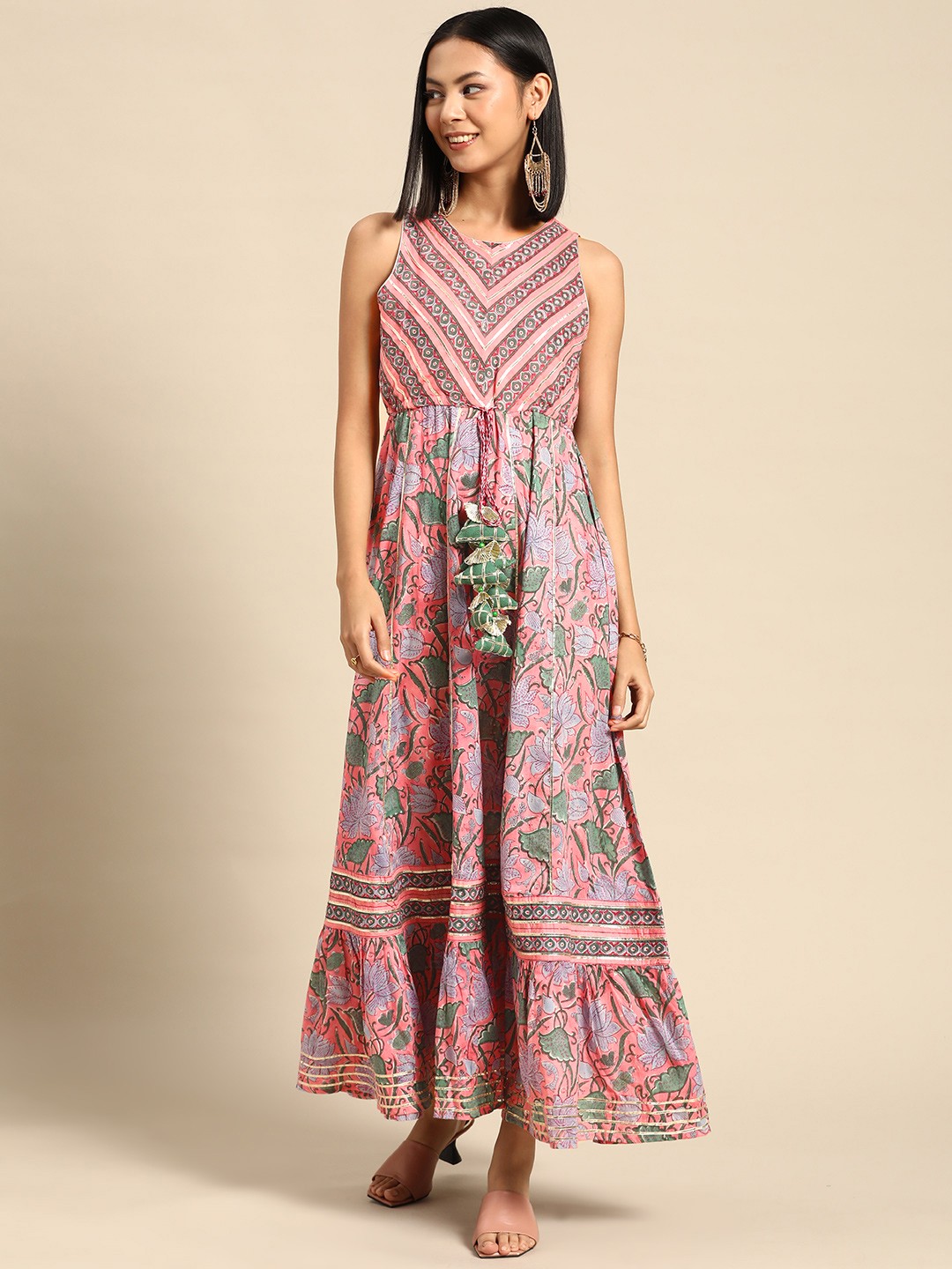 

RANGMAYEE Ethnic Motifs A-Line Maxi Dress, Pink