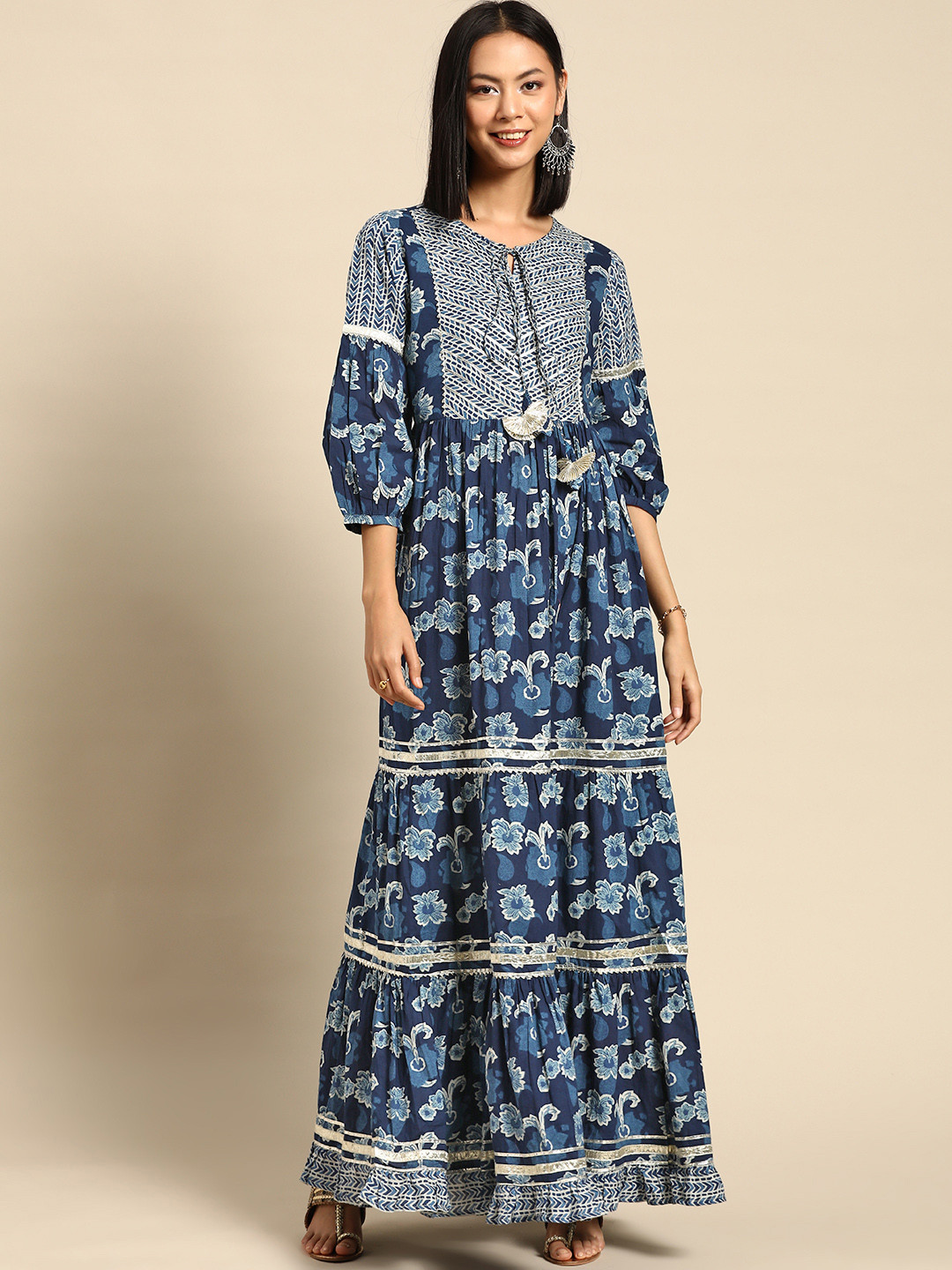 

RANGMAYEE Ethnic Motifs A-Line Maxi Dress, Blue