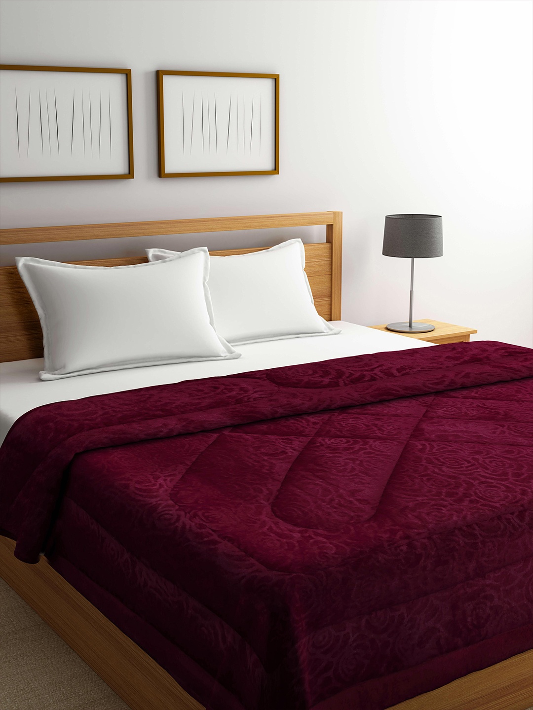 

KLOTTHE Maroon 1000 GSM Heavy Winter Woolen Double Bed Quilt