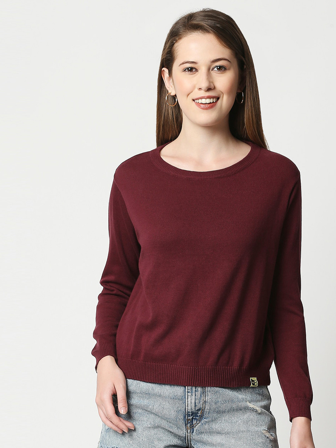 

Blamblack Women Round Neck Cotton T-shirt, Purple
