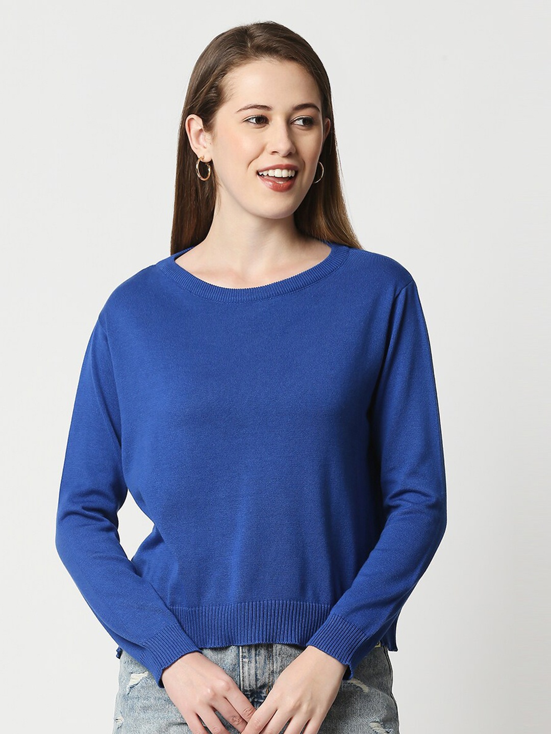 

Blamblack Women Extended Sleeves Cotton T-shirt, Blue