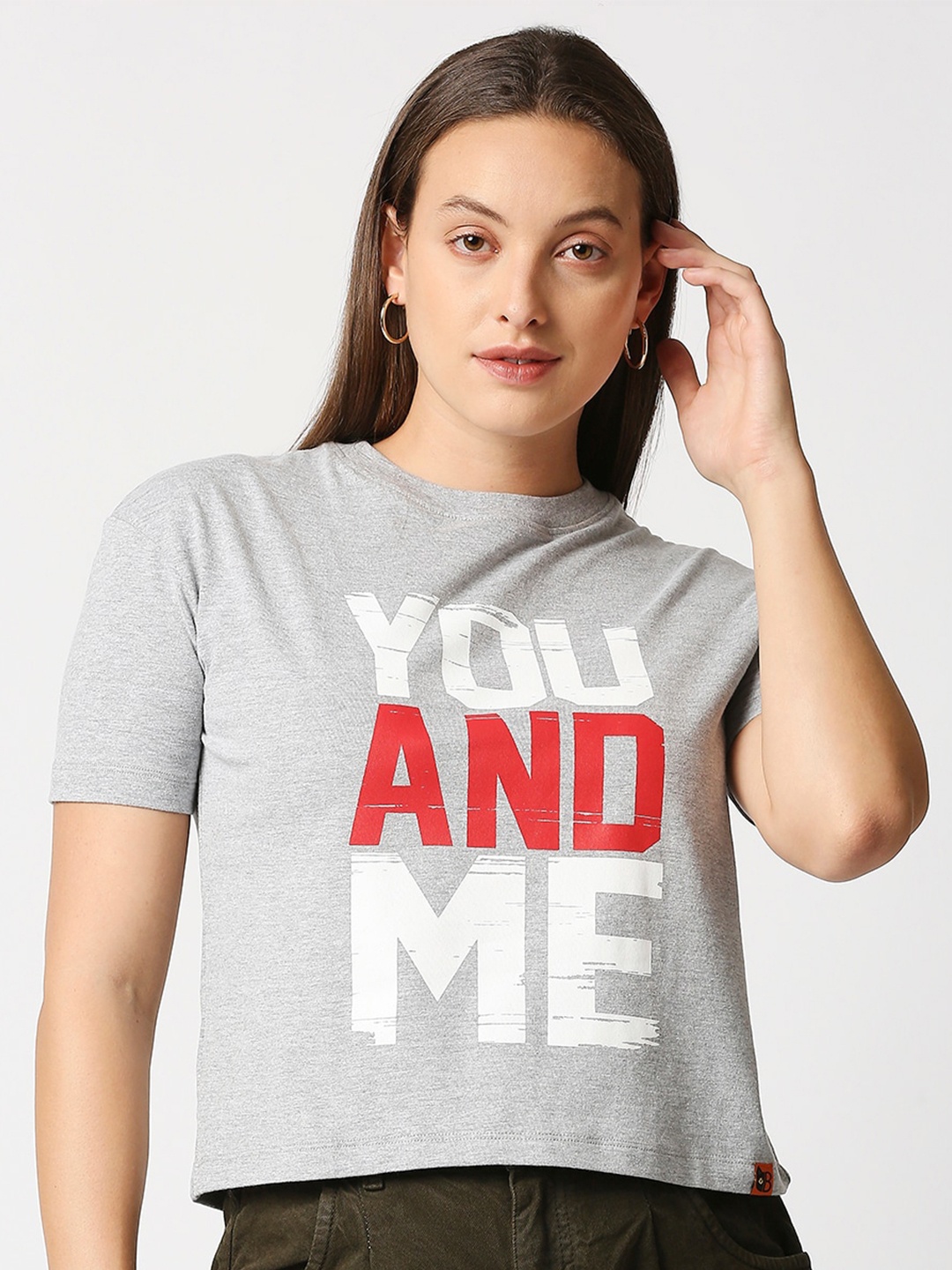 

Blamblack Women Cotton Typography Printed T-shirt, Grey