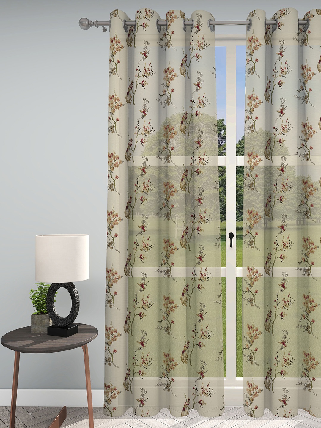 

GM Seraphina Maroon & Beige Embroidered Sheer Door Curtain