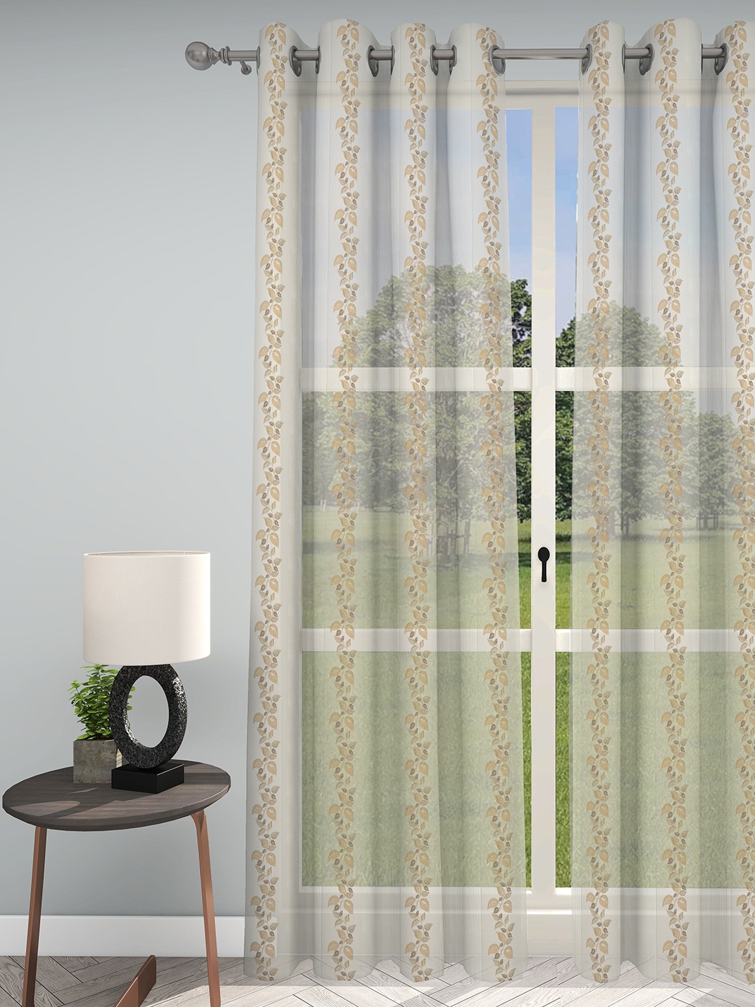 

GM Hamilton Beige & Grey Embroidered Sheer Door Curtain