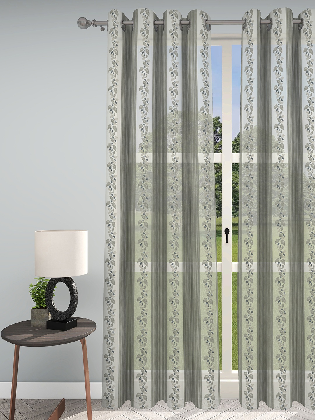 

GM Hamilton White & Grey Embroidered Sheer Door Curtain