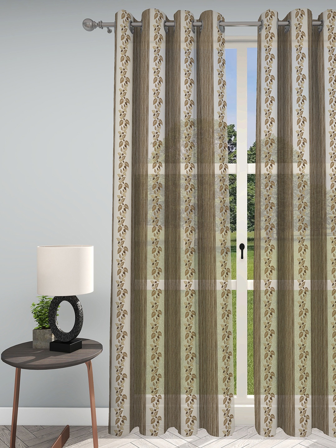 

GM Hamilton Brown & Beige Embroidered Sheer Door Curtain