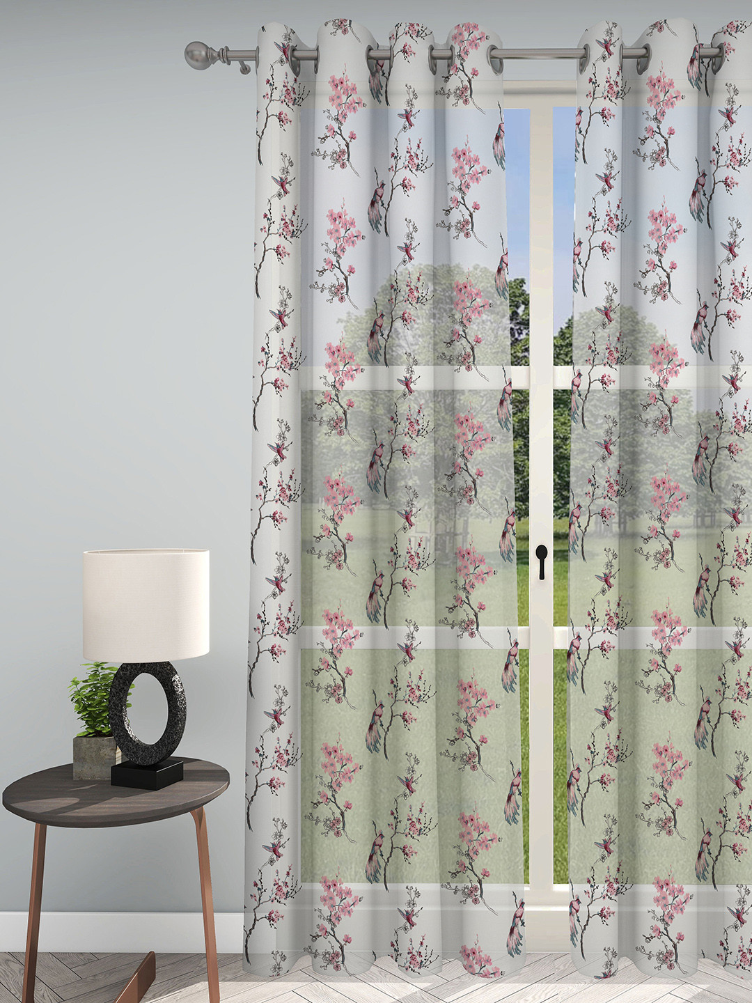 

GM Seraphina Off White & Pink Embroidered Sheer Door Curtain