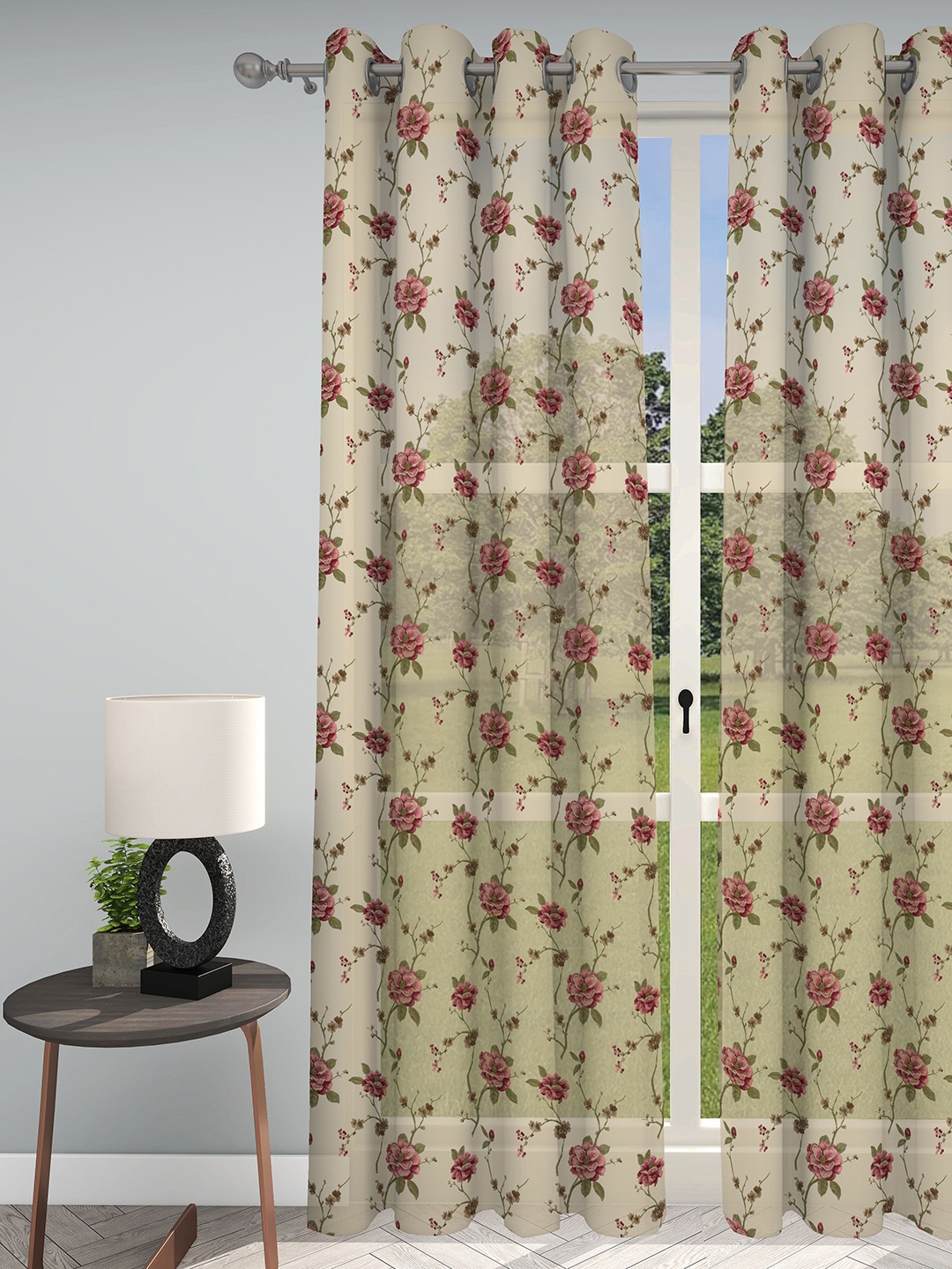 

GM Indulgence Beige & Pink Embroidered Sheer Door Curtain