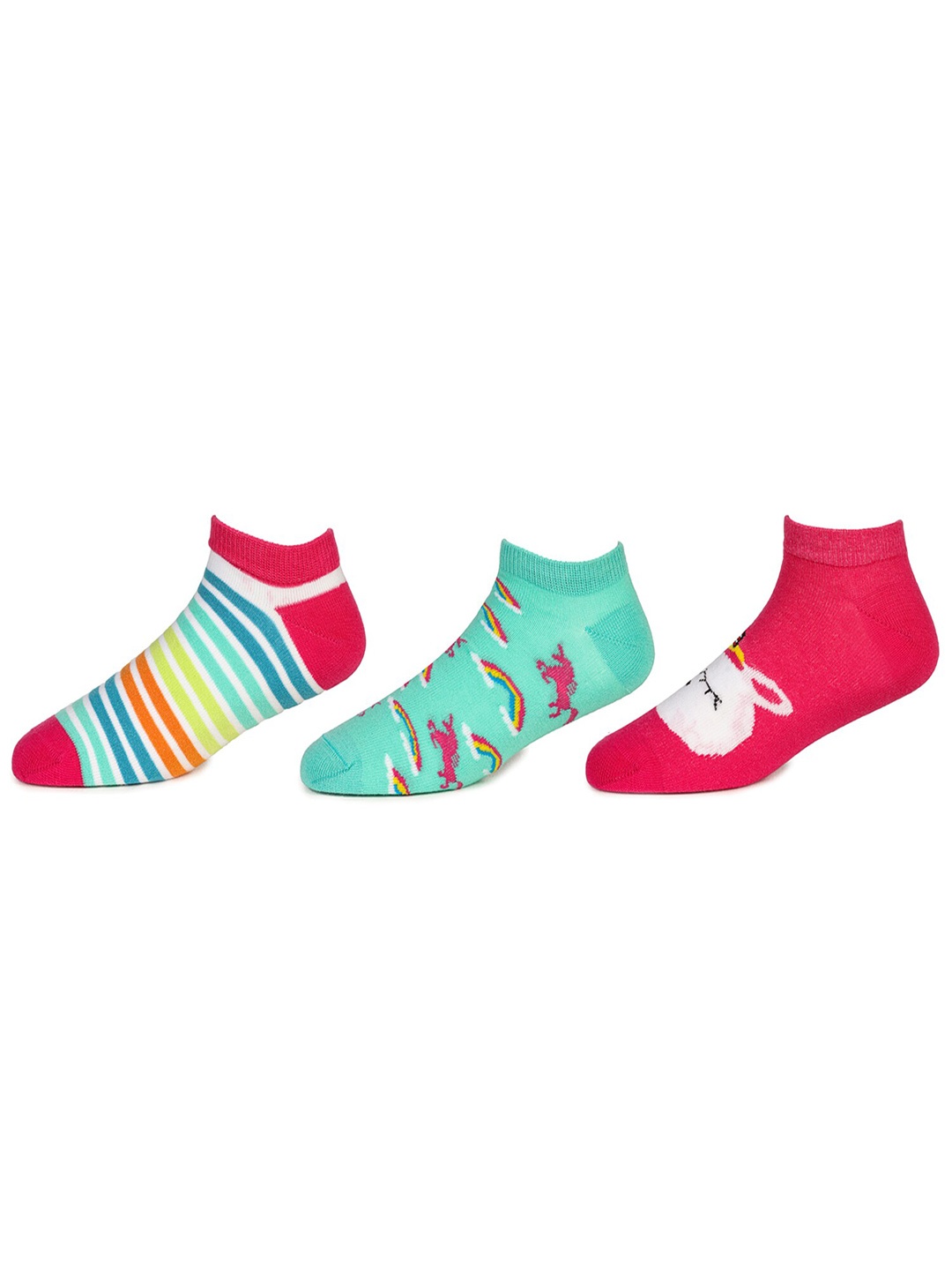 

KazarMax Girls Pack Of 3 Patterned Cotton Ankle-Length Socks, Pink