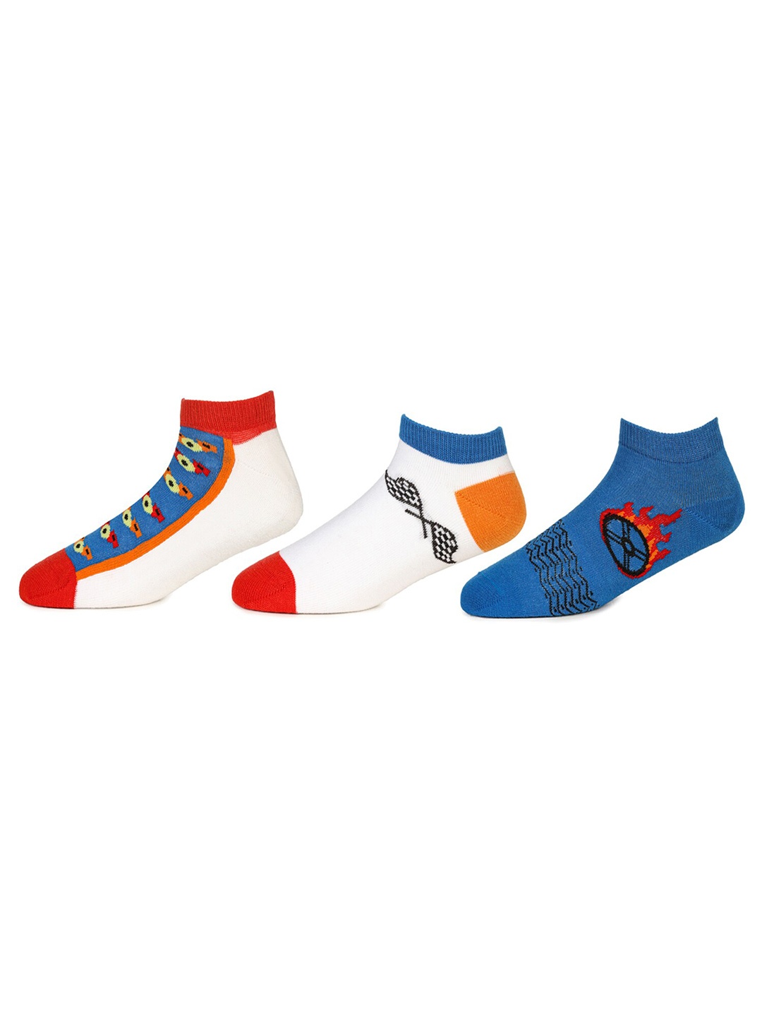

KazarMax Boys Pack Of 3 Patterned Cotton Ankle-Length Socks, White