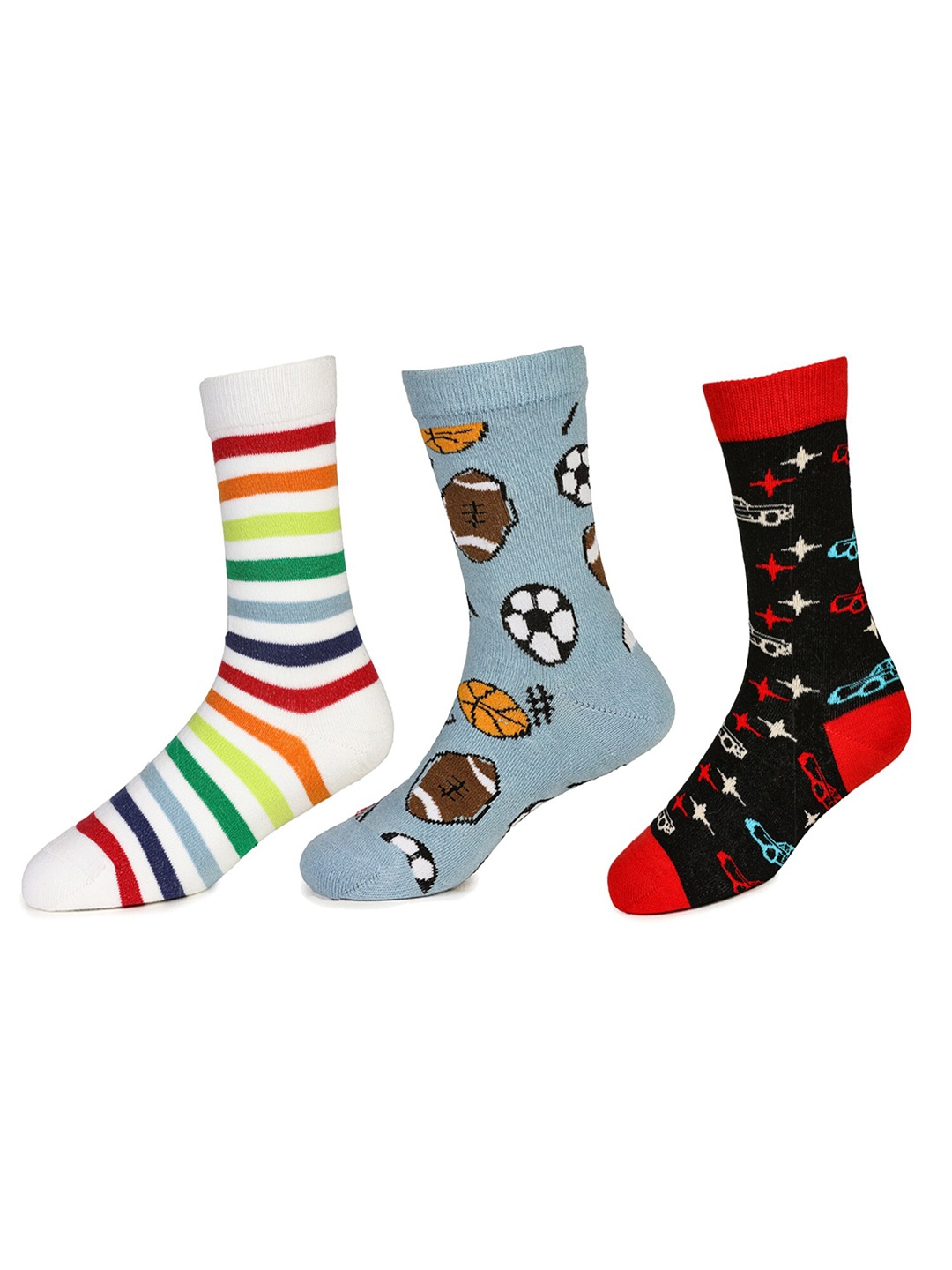 

KazarMax Boys Pack Of 3 Patterned Cotton Calf-Length Socks, Red