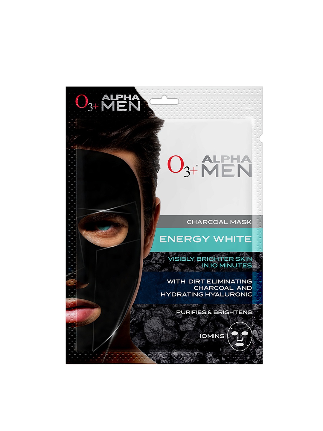 

O3 + Alpha Men Energy White Charcoal Face Sheet Mask to Purify & Brighten Skin - 30 ml, Black