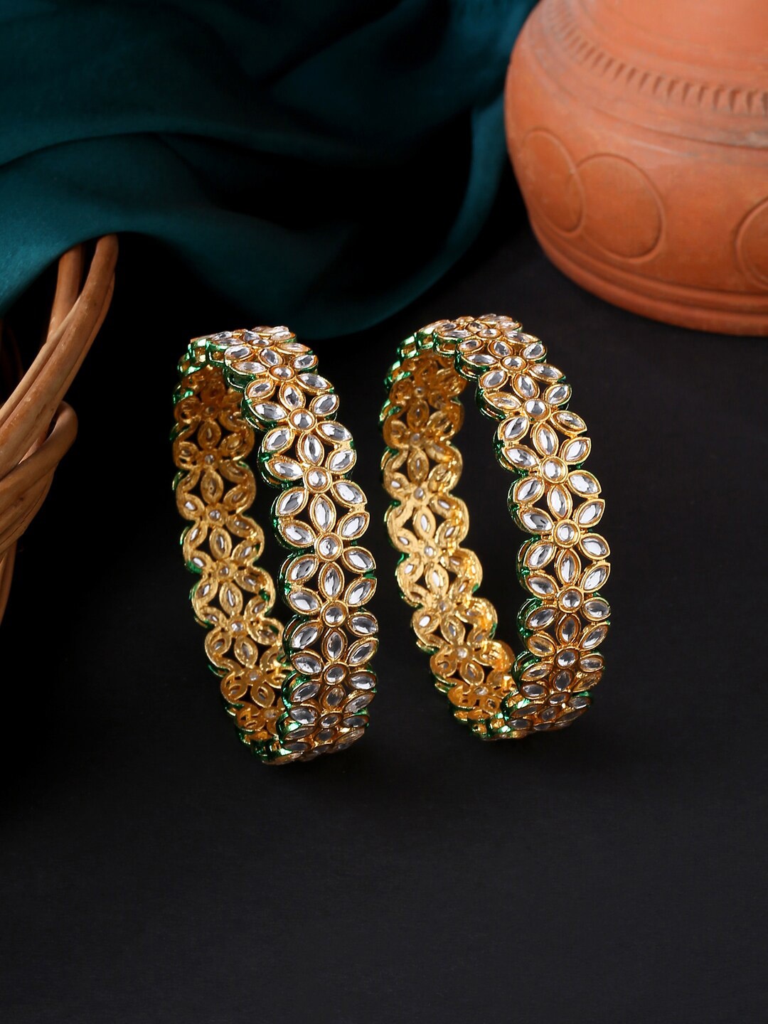 

VIRAASI Set Of 2 Gold-Plated Kundan-Studded Bangles