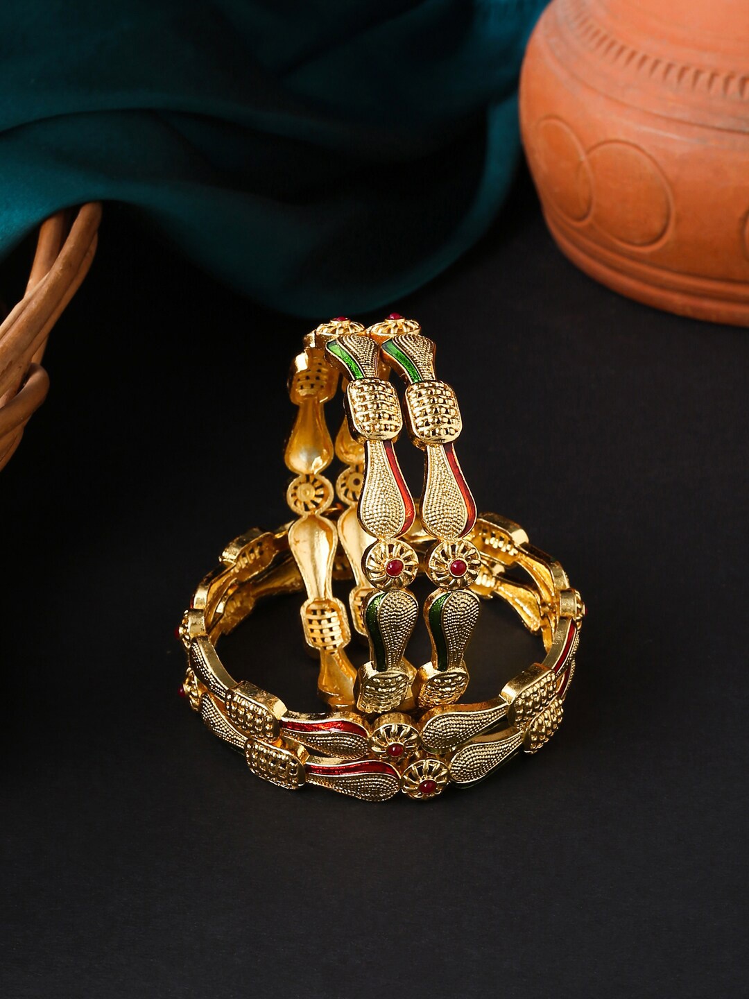 

VIRAASI Set Of 4 Gold-Plated Stone-Studded Bangles