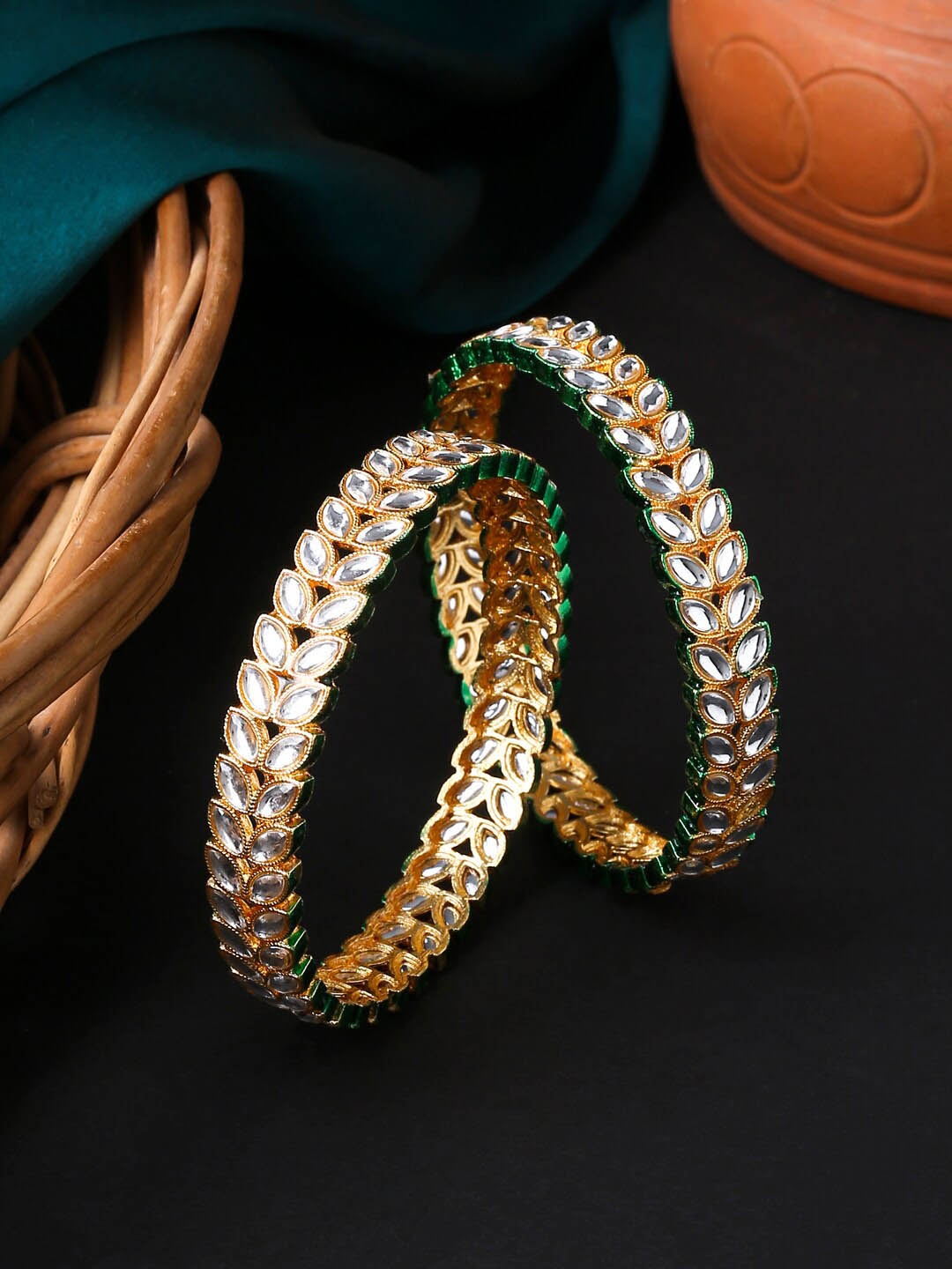

VIRAASI Set Of 2 Gold-Plated Kundan-Studded Bangles