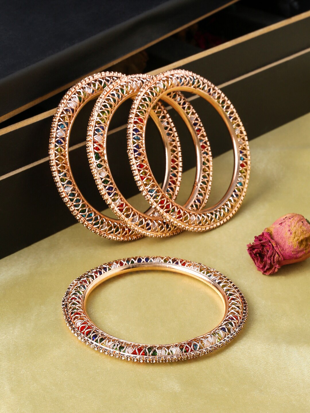 

VIRAASI Set Of 4 Rose Gold-Plated Stone-Studded Bangles