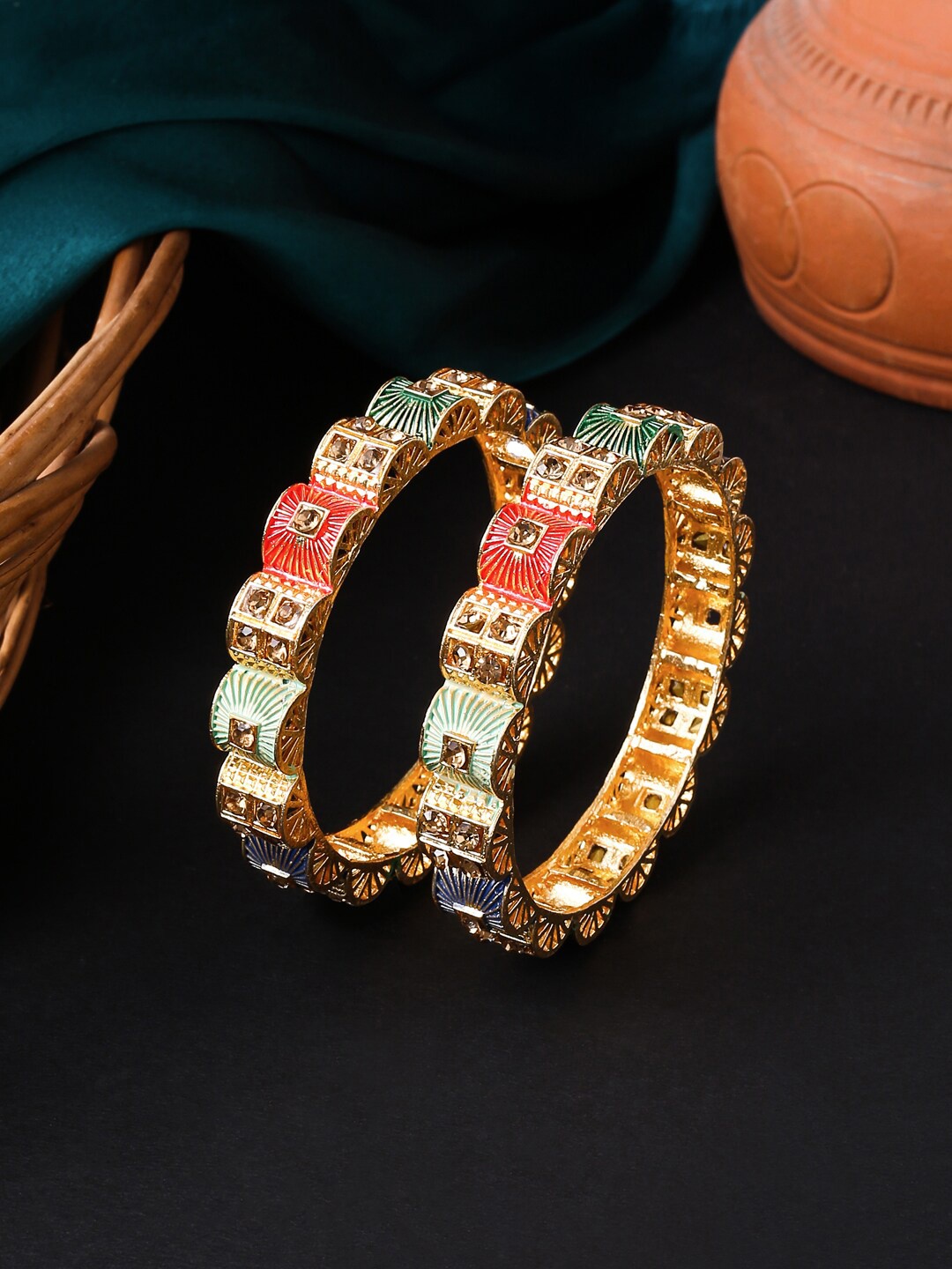 

VIRAASI Set Of 2 Gold-Plated Stone-Studded Bangles