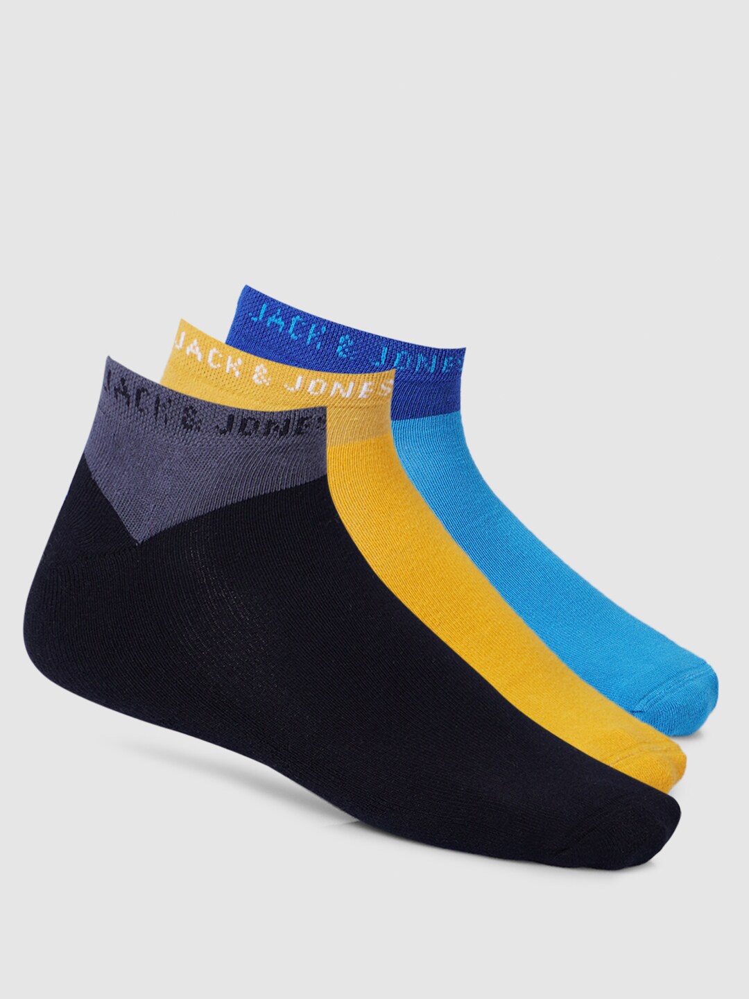 

Jack & Jones Men Pack Of 3 Patterned Ankle-Length Cotton Socks, Blue