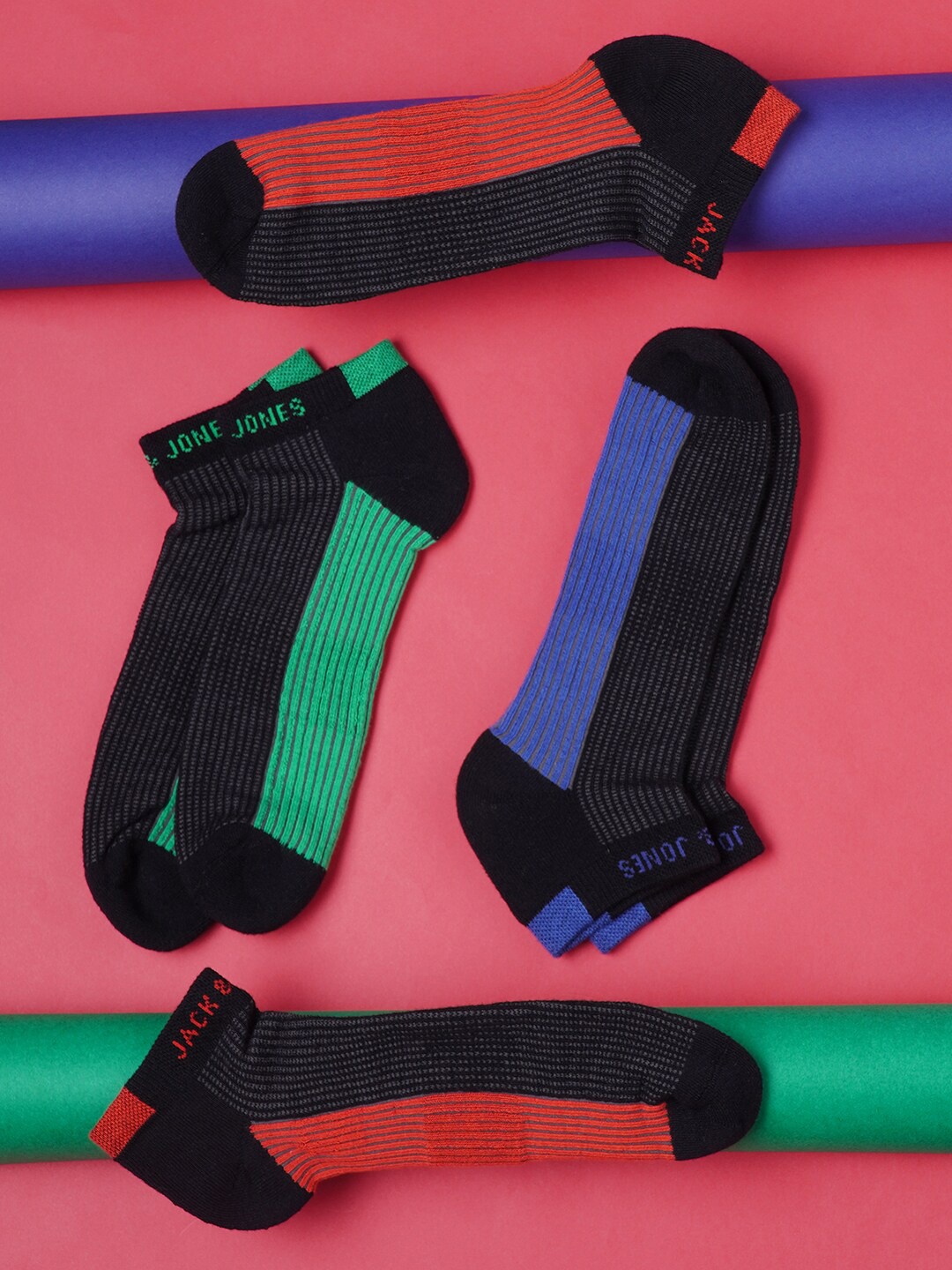 

Jack & Jones Men pack Of 3 Patterned Ankle Length Cotton Socks, Black