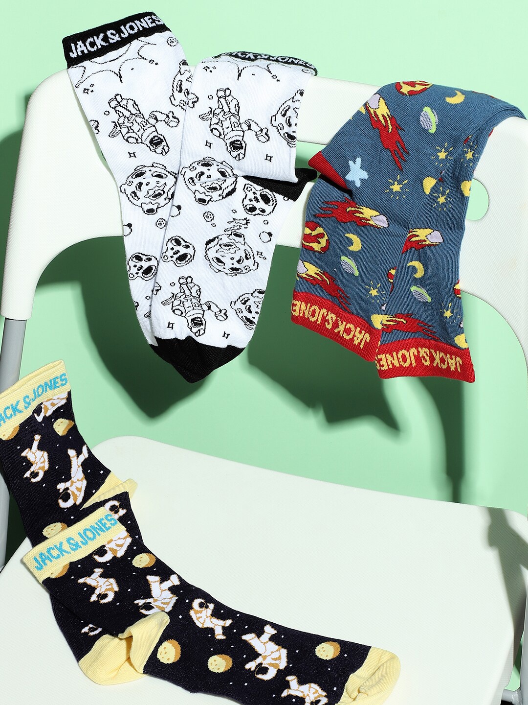 

Jack & Jones Men Pack Of 3 Patterned Calf-Length Cotton Socks, Navy blue