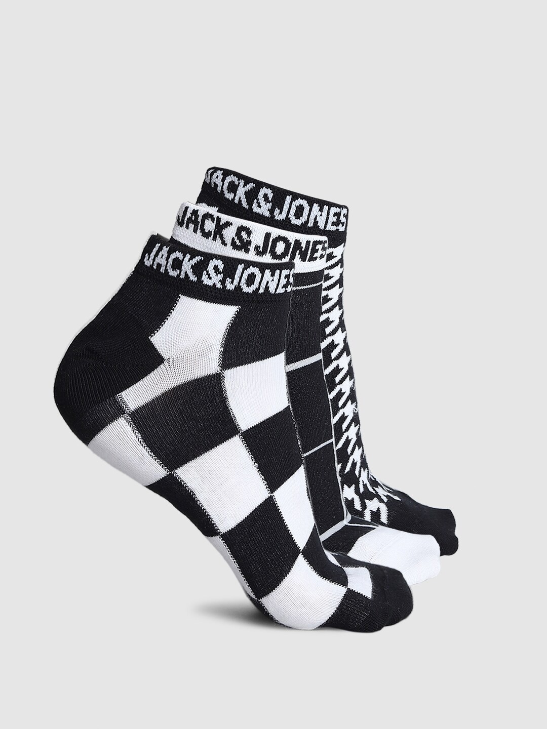 

Jack & Jones Men Pack Of 3 Patterned Cotton Ankle-Length Socks, Black