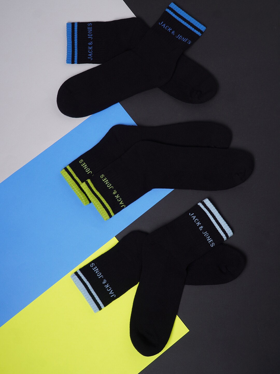 

Jack & Jones Men Pack Of 3 Patterned Ankle-Length Cotton Socks, Black