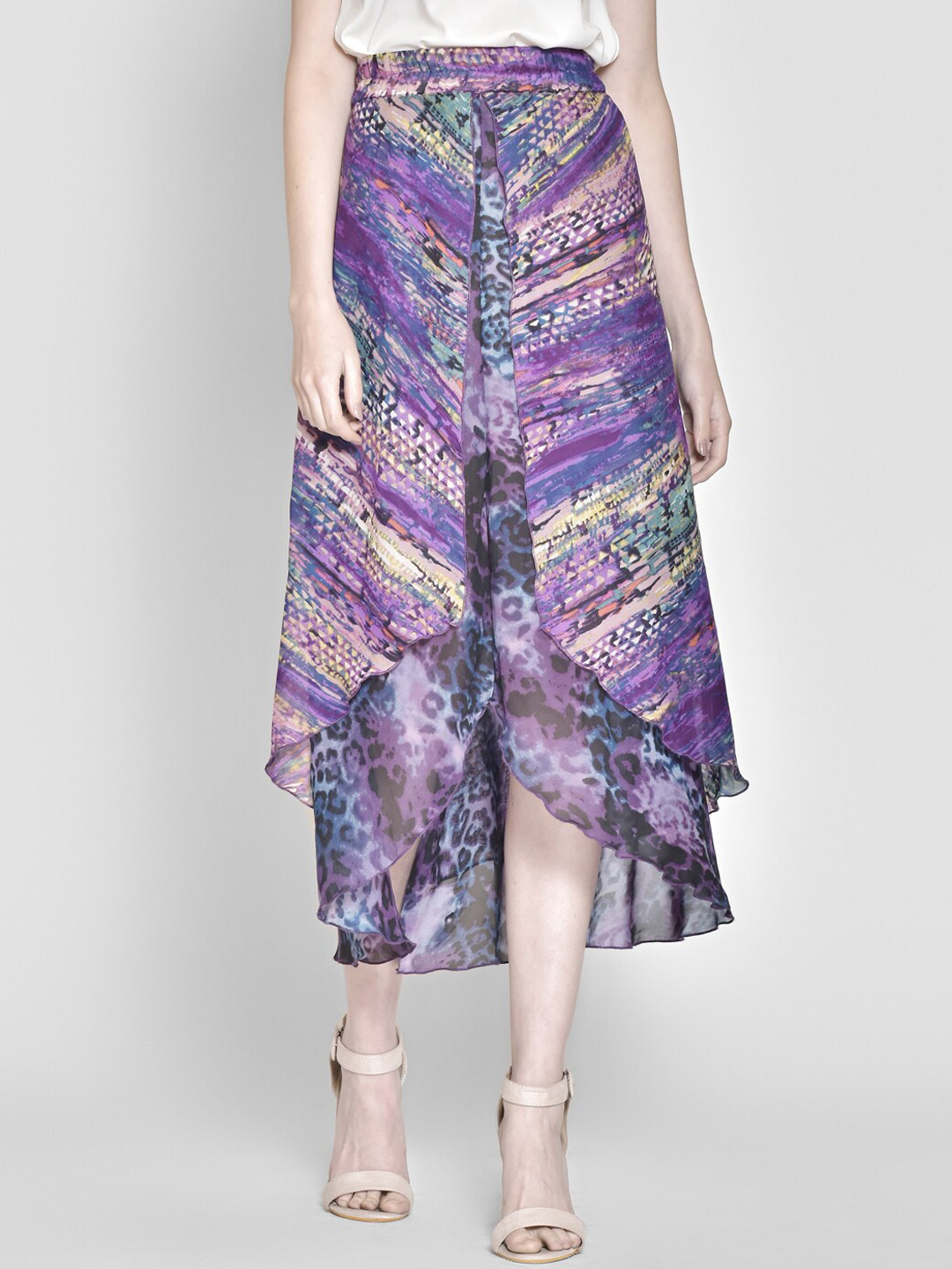 

250 DESIGNS Women Printed Knee-Length Flared Skirt, Purple