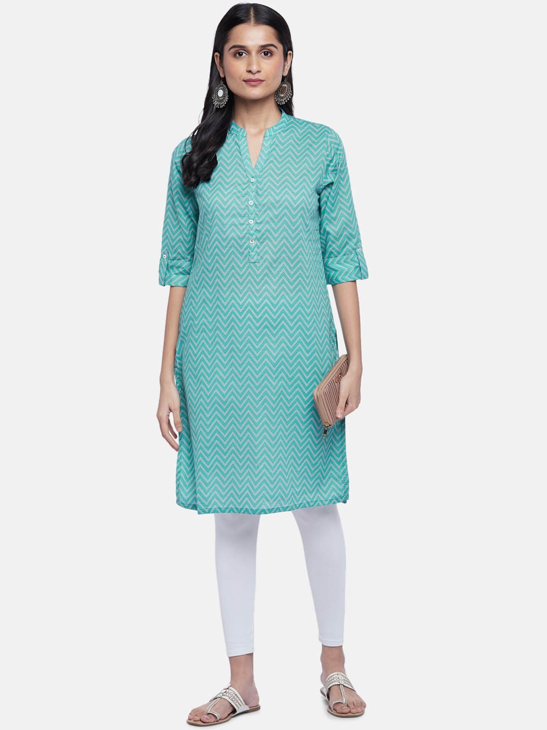 

RANGMANCH BY PANTALOONS Women Chevron Kurta, Green