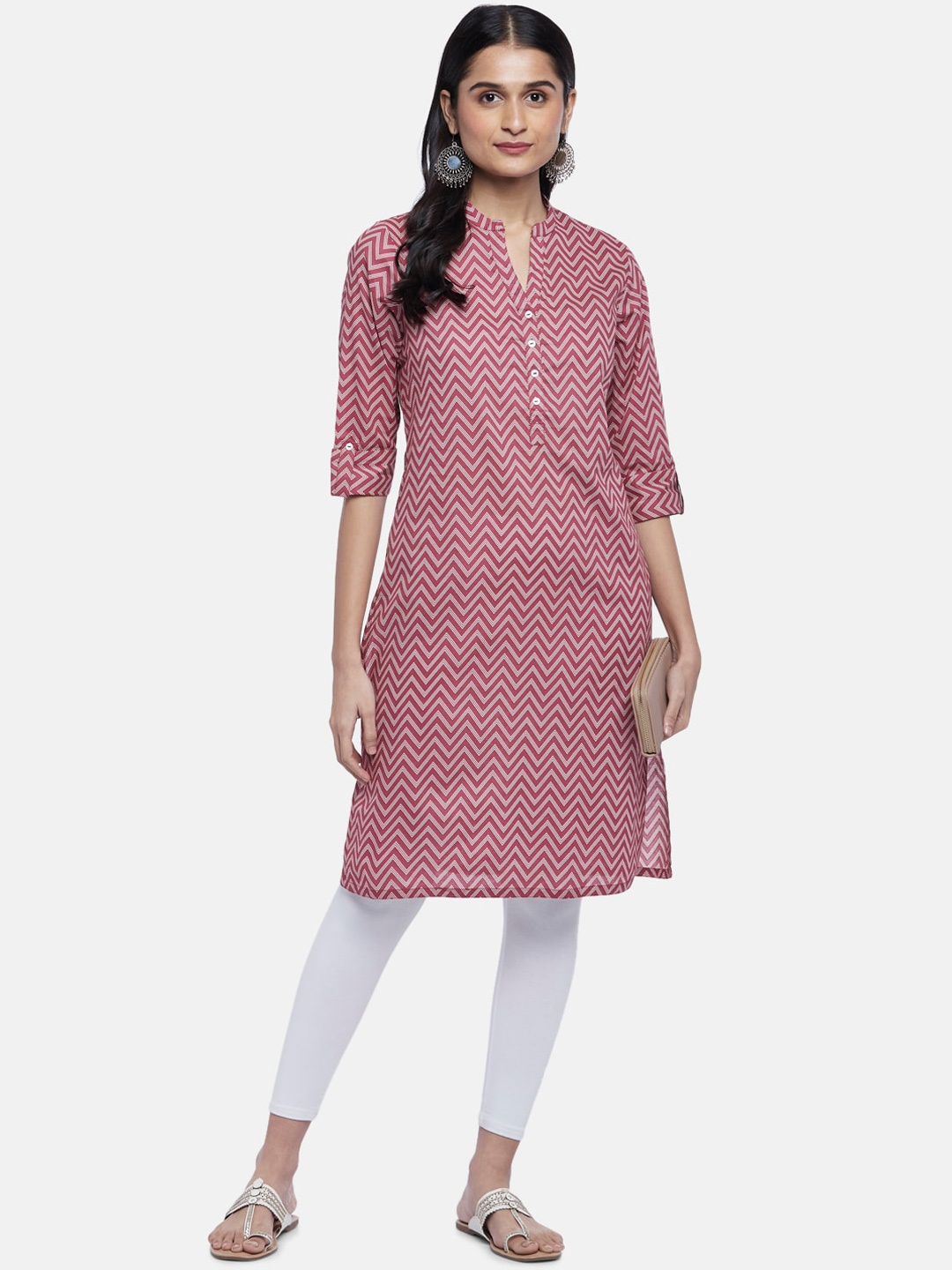 

RANGMANCH BY PANTALOONS Women Chevron Printed Cotton Kurta, Pink