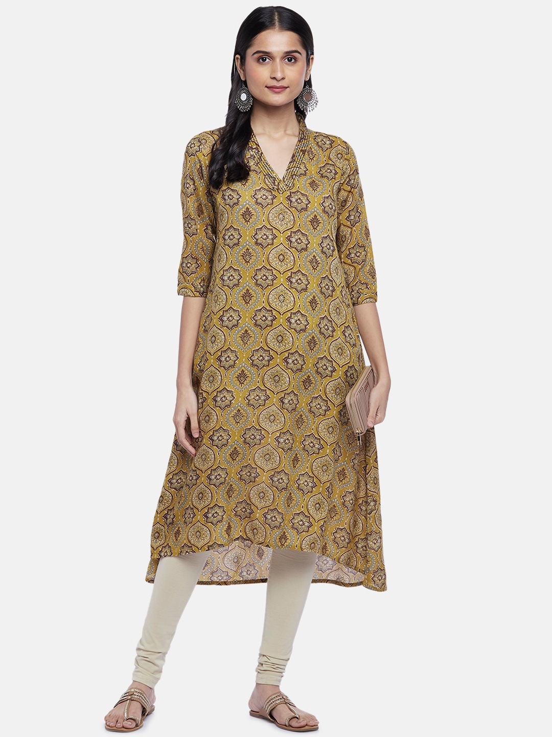 

RANGMANCH BY PANTALOONS Women Ethnic Motifs Printed Kurta, Mustard