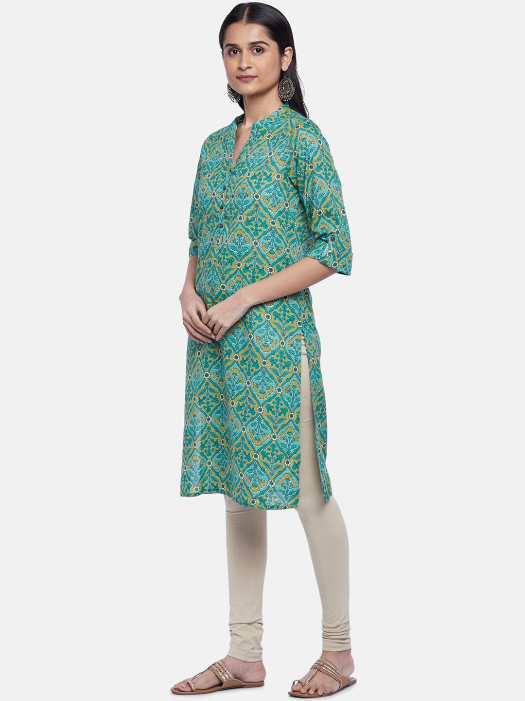 

RANGMANCH BY PANTALOONS Women Blue & Green Ethnic Motifs Printed Kurta