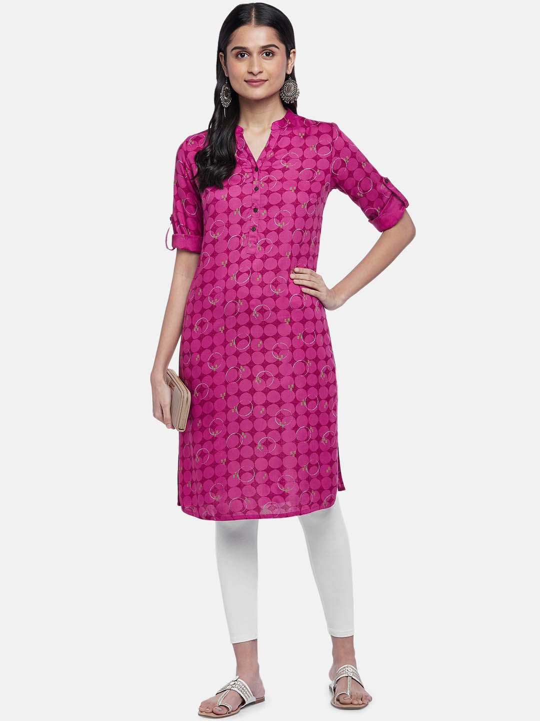 

RANGMANCH BY PANTALOONS Women Magenta Geometric Printed Kurta